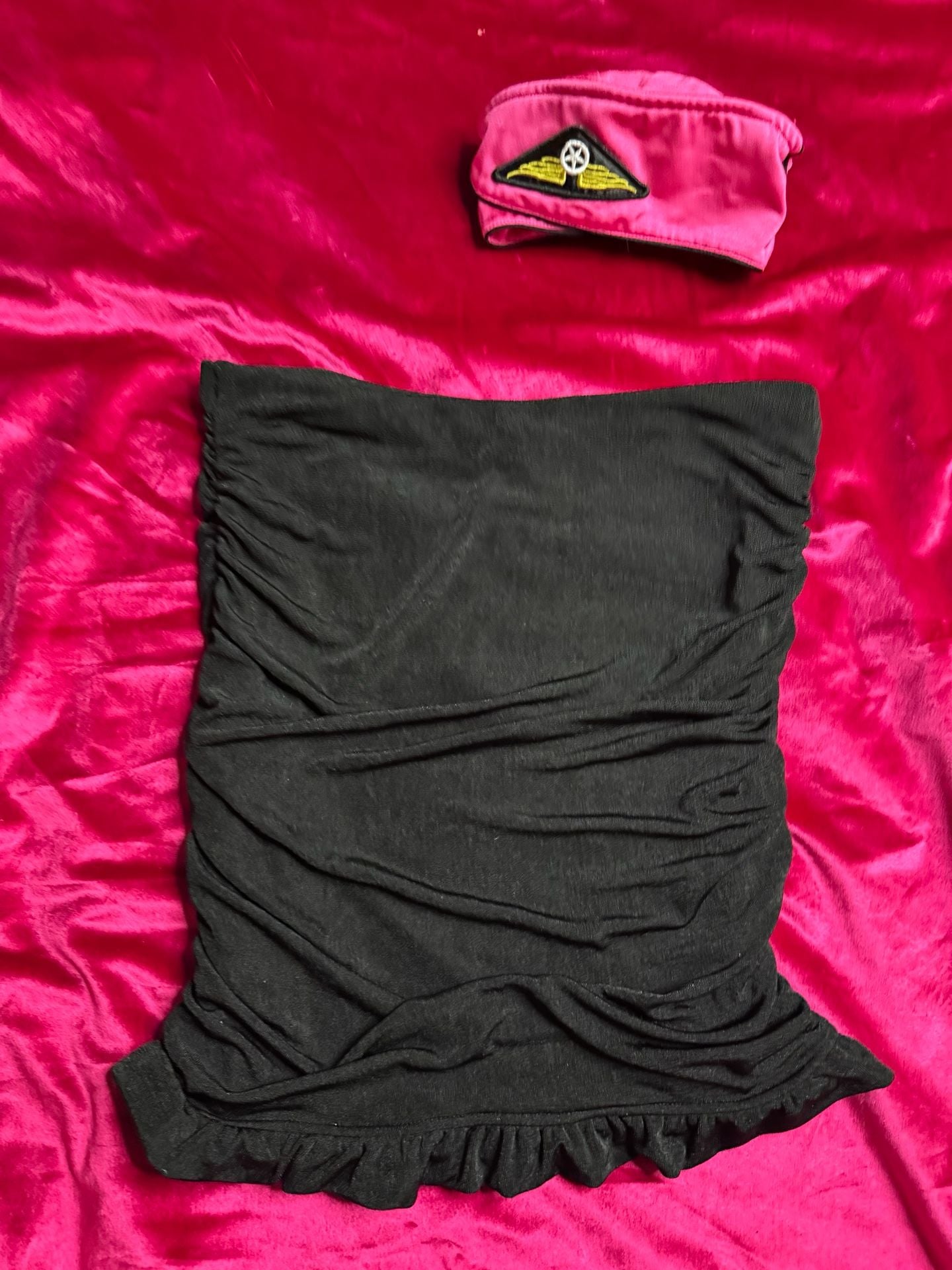 Black Ruched Mini Skirt with Ruffle Hem 1