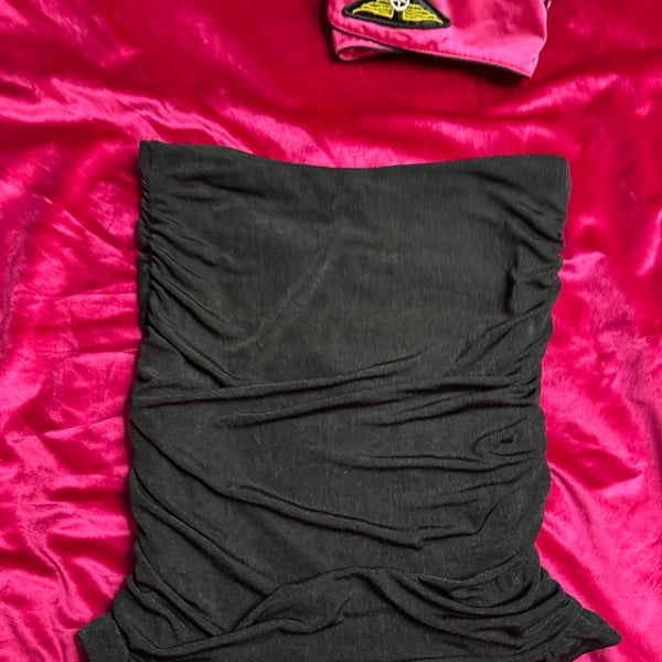 Black Ruched Mini Skirt with Ruffle Hem