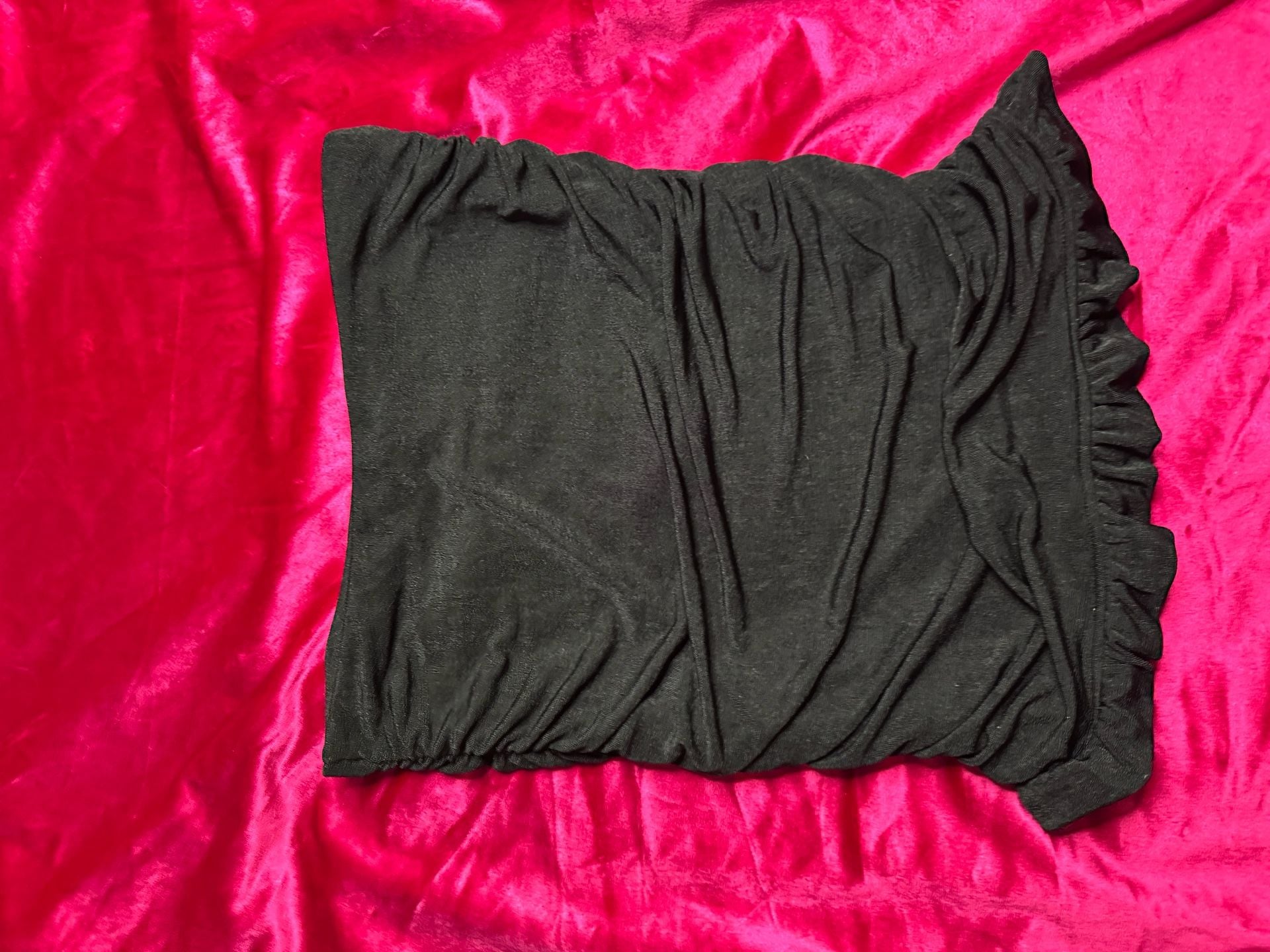 Black Ruched Mini Skirt with Ruffle Hem 2