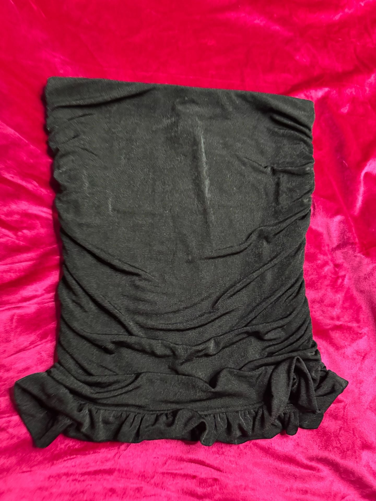 Black Ruched Mini Skirt with Ruffle Hem 3