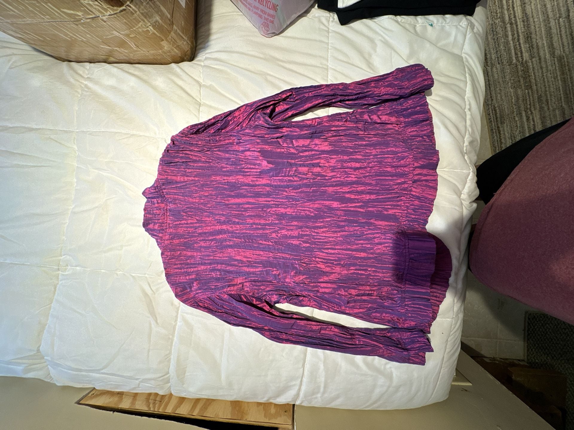 Chico's Purple Crinkle Texture Ruffle Open Front Jacket Size 2 2