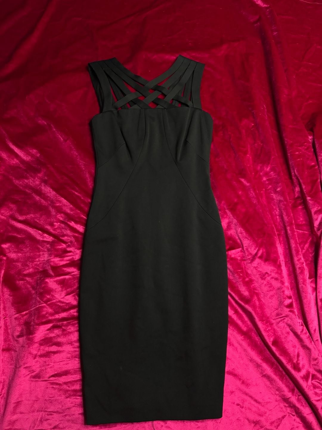 Cache Black Bodycon Cocktail Dress with Criss-Cross Neck Detail 2
