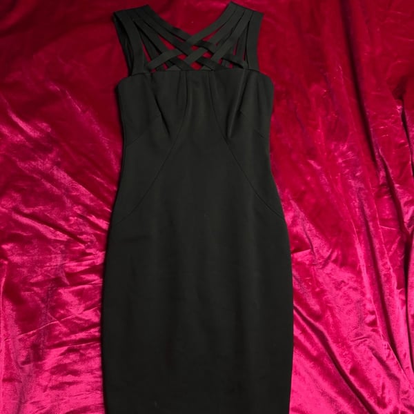 Cache Black Bodycon Cocktail Dress with Criss-Cross Neck Detail