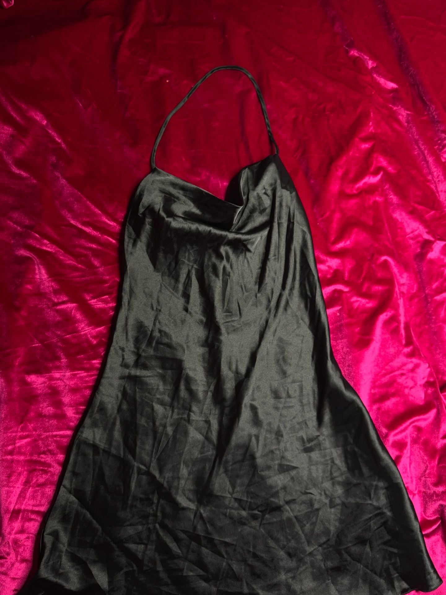 VS Luxe Satin Halter Mini Slip Dress in Pure Black 2