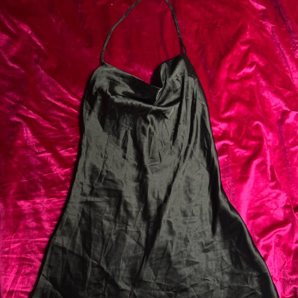 VS Luxe Satin Halter Mini Slip Dress in Pure Black