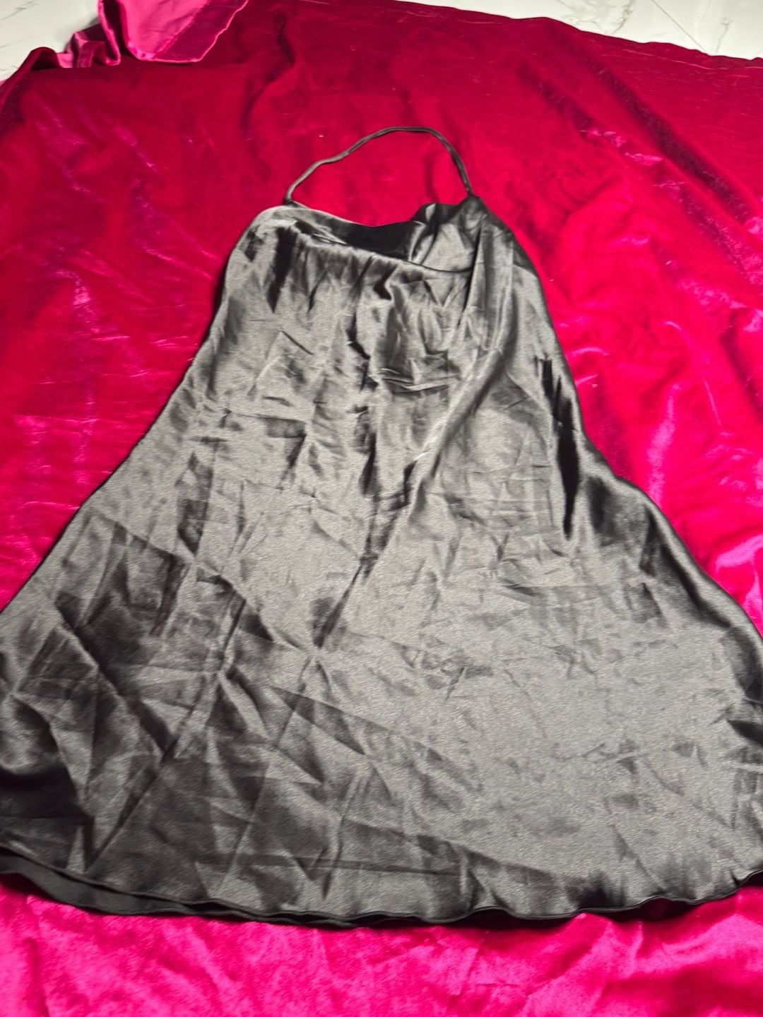 VS Luxe Satin Halter Mini Slip Dress in Pure Black 5