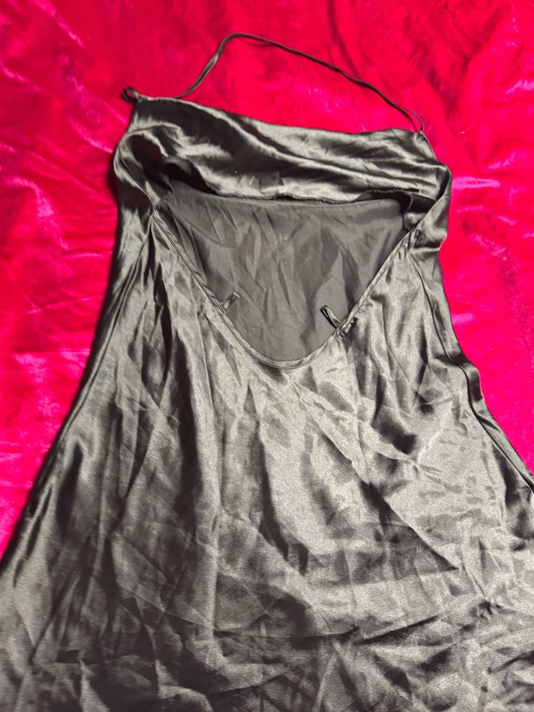 VS Luxe Satin Halter Mini Slip Dress in Pure Black 7