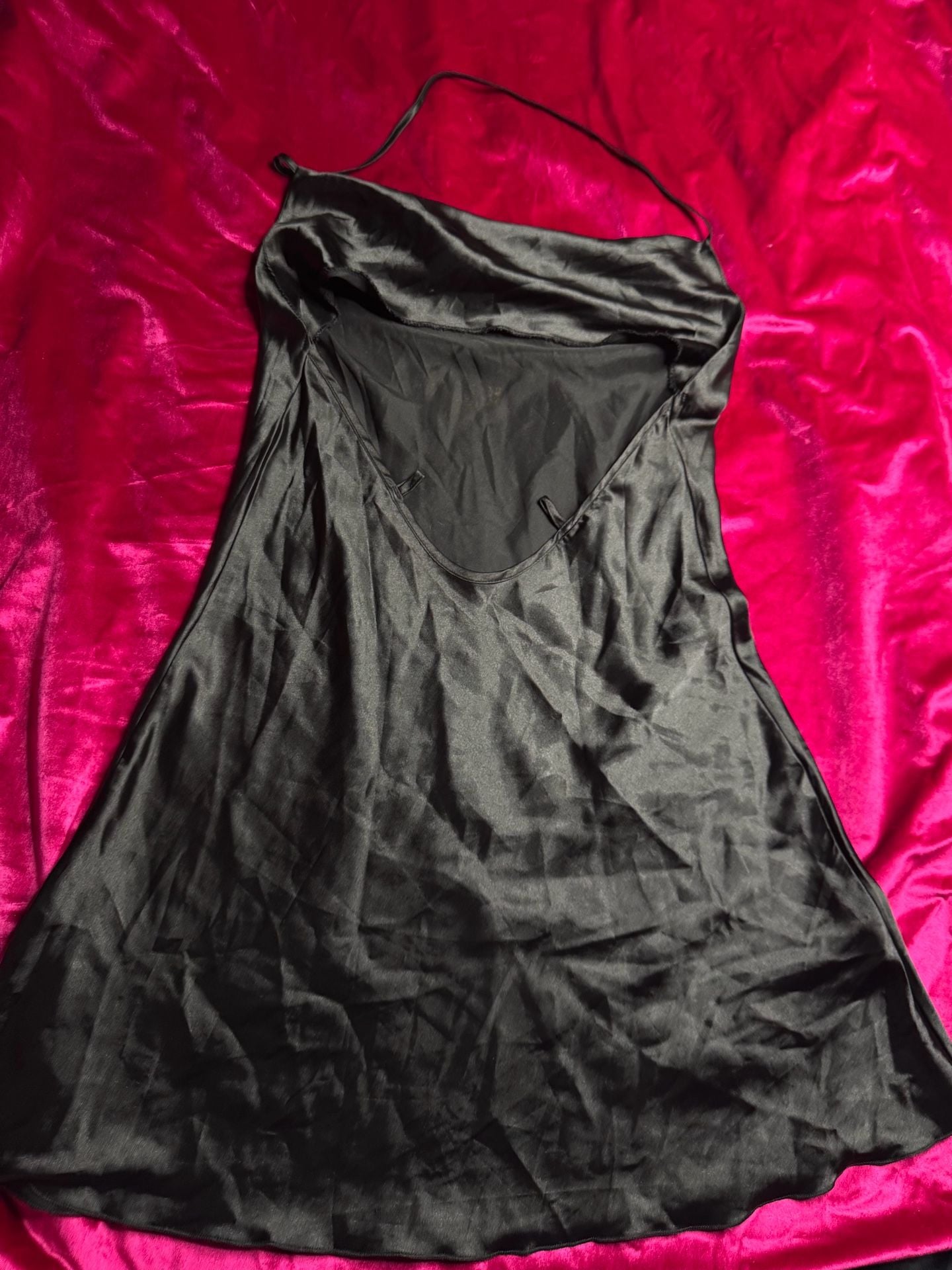 VS Luxe Satin Halter Mini Slip Dress in Pure Black 9