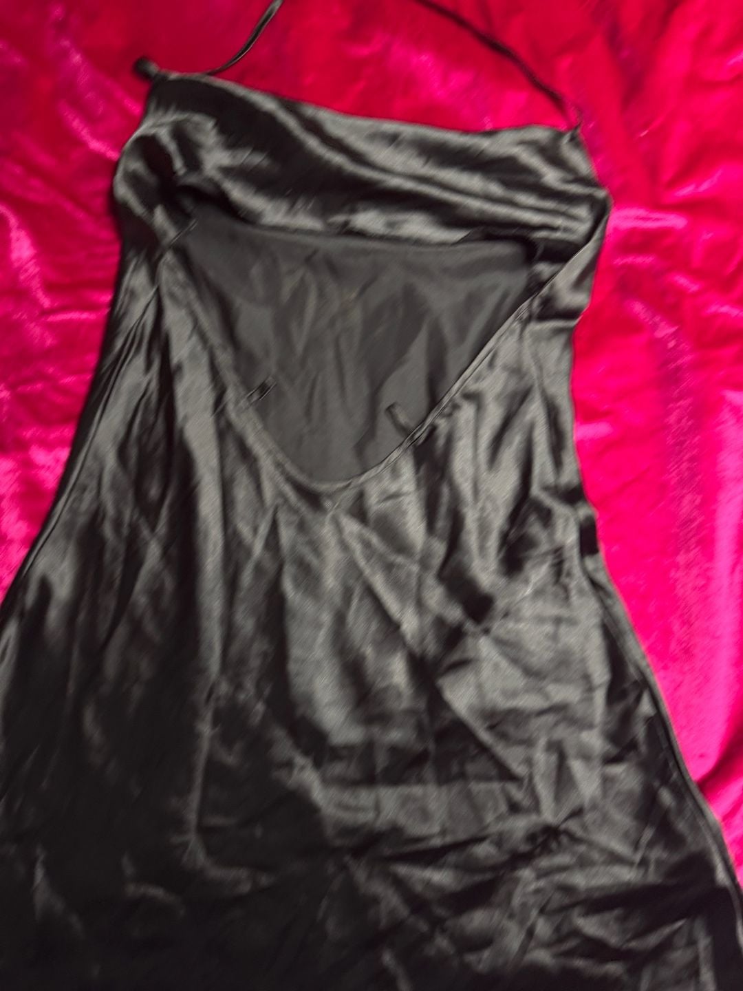 VS Luxe Satin Halter Mini Slip Dress in Pure Black 10