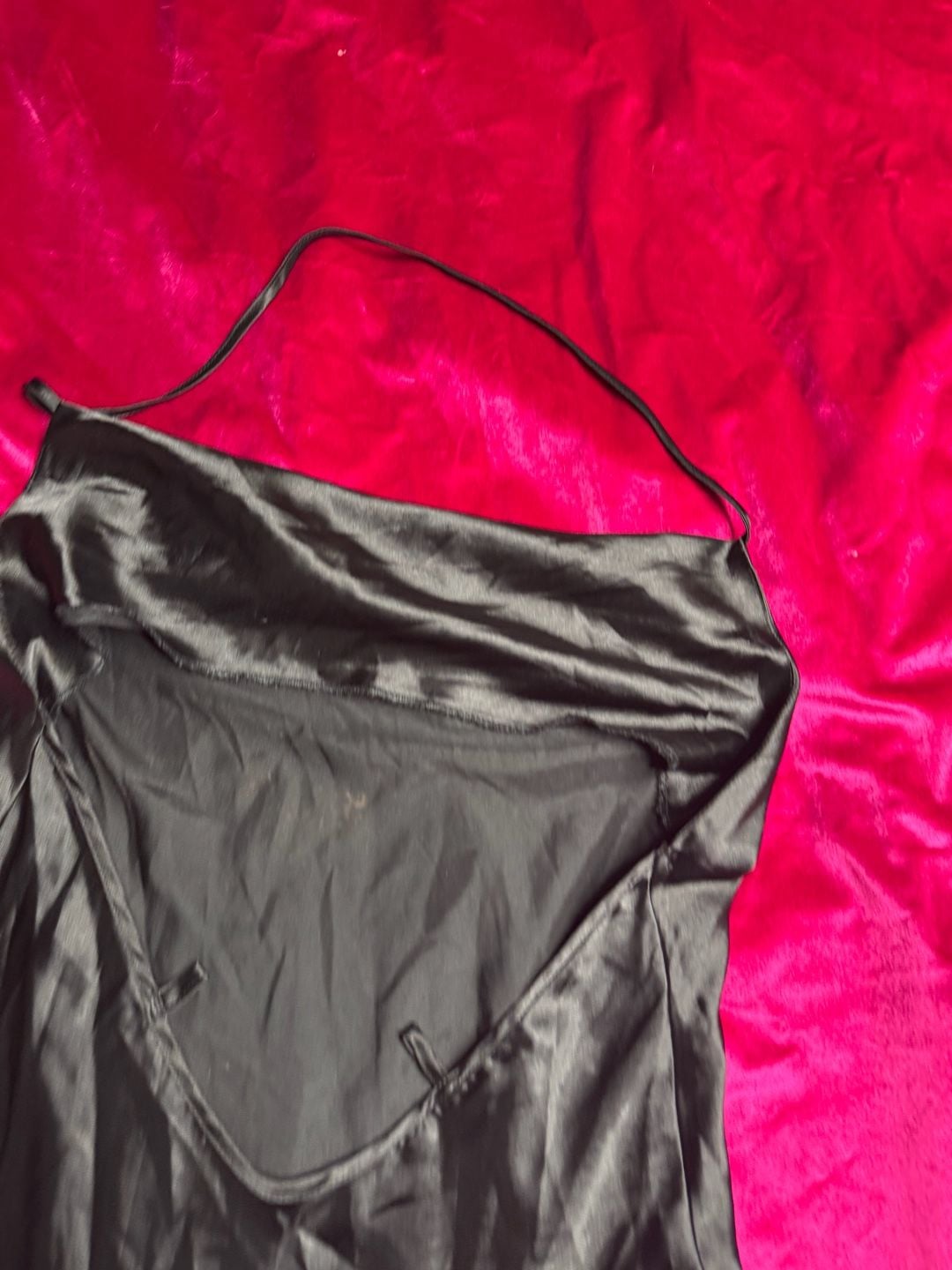 VS Luxe Satin Halter Mini Slip Dress in Pure Black 11