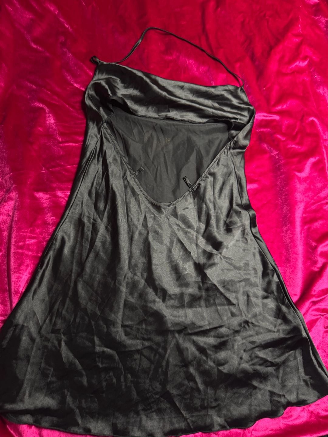 VS Luxe Satin Halter Mini Slip Dress in Pure Black 12