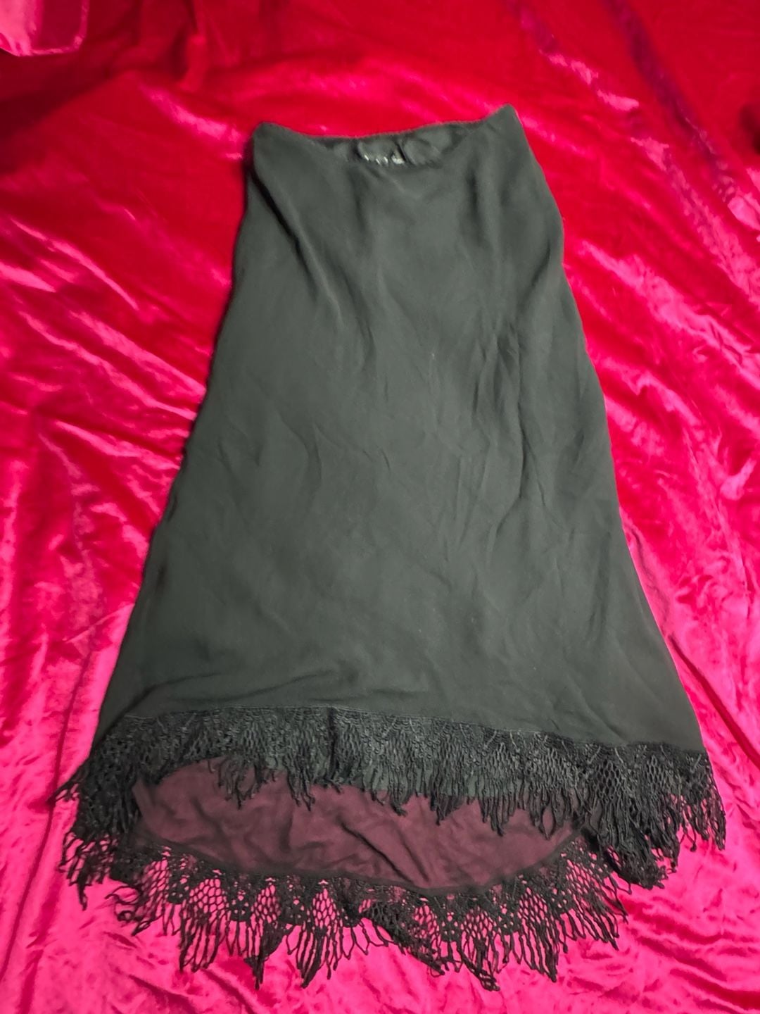 Vintage Black silk skirt with Lace Fringe Hem 2