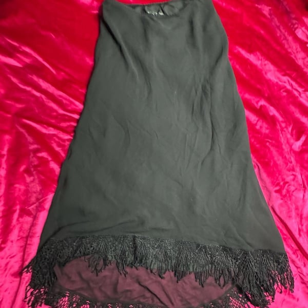 Vintage Black silk skirt with Lace Fringe Hem