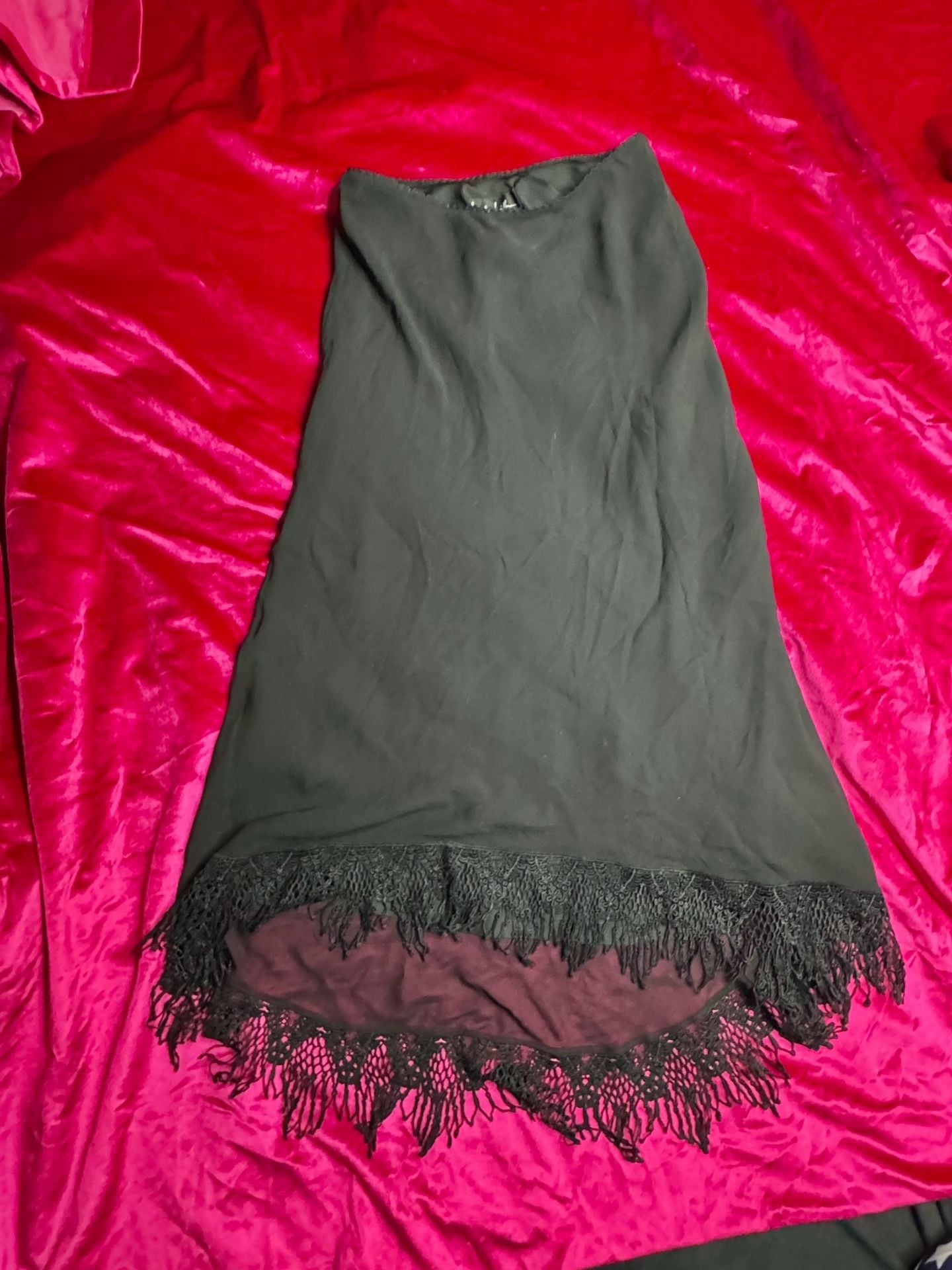 Vintage Black silk skirt with Lace Fringe Hem 3