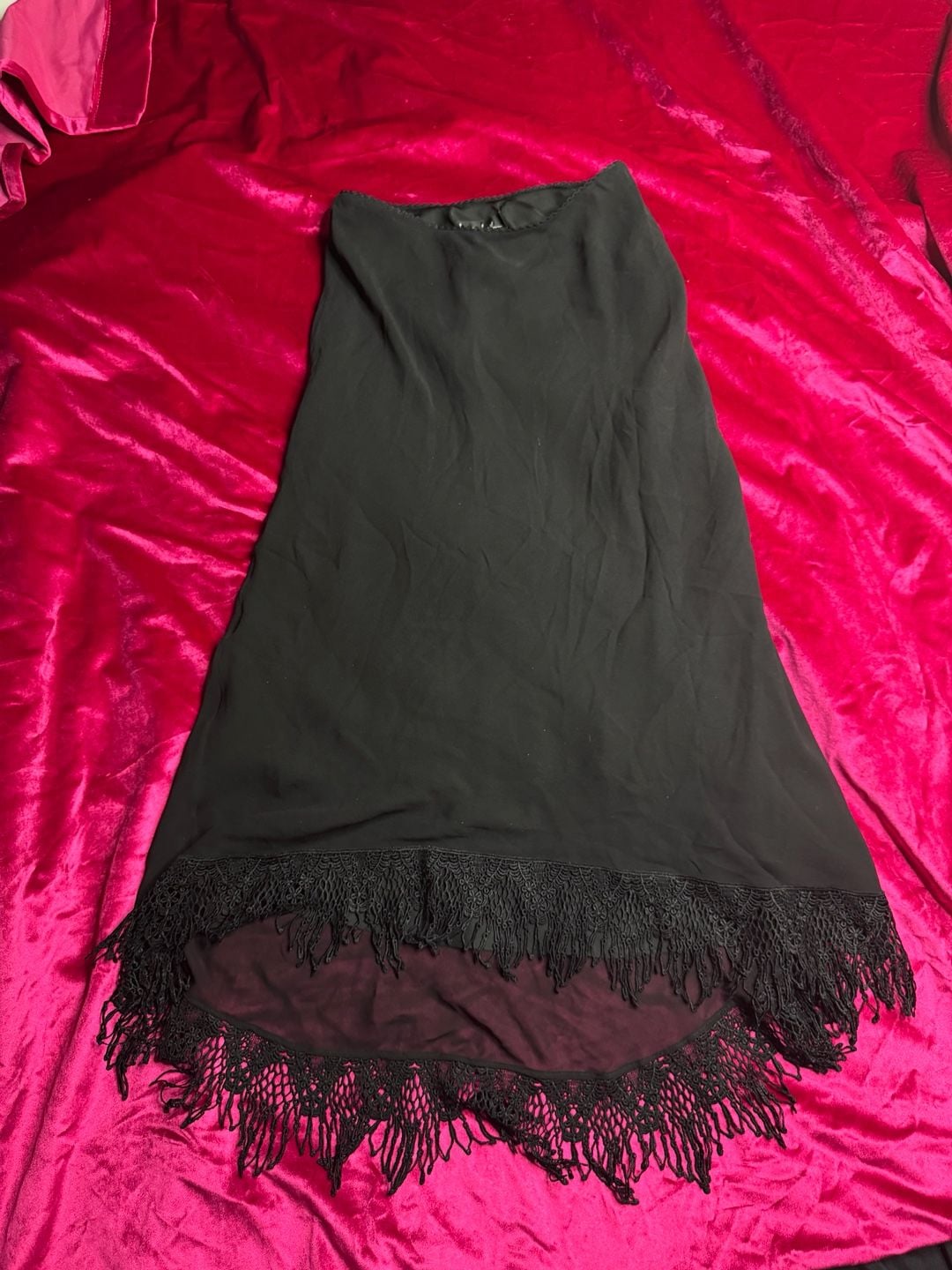 Vintage Black silk skirt with Lace Fringe Hem 4