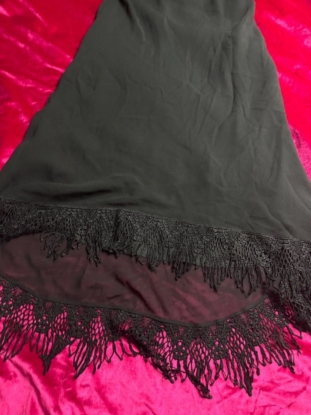 Vintage Black silk skirt with Lace Fringe Hem 5