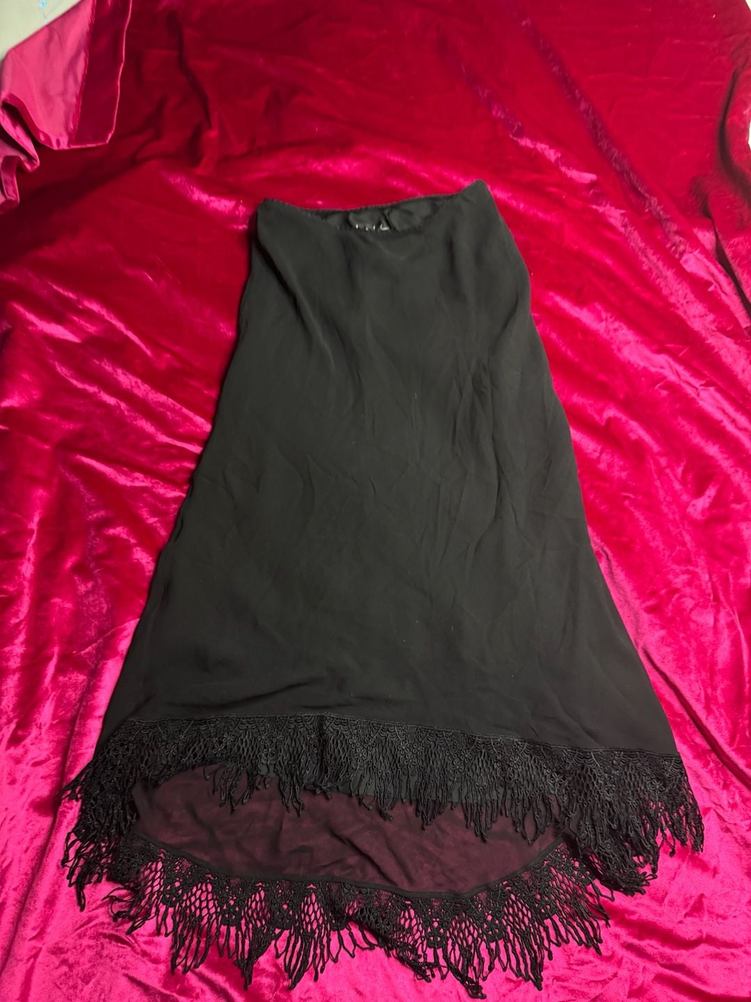 Vintage Black silk skirt with Lace Fringe Hem 6