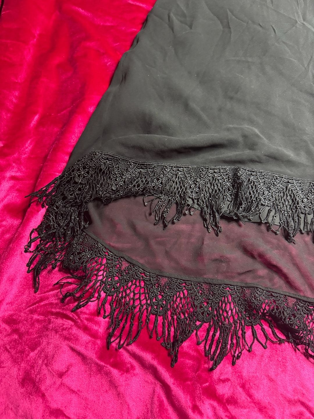 Vintage Black silk skirt with Lace Fringe Hem 8