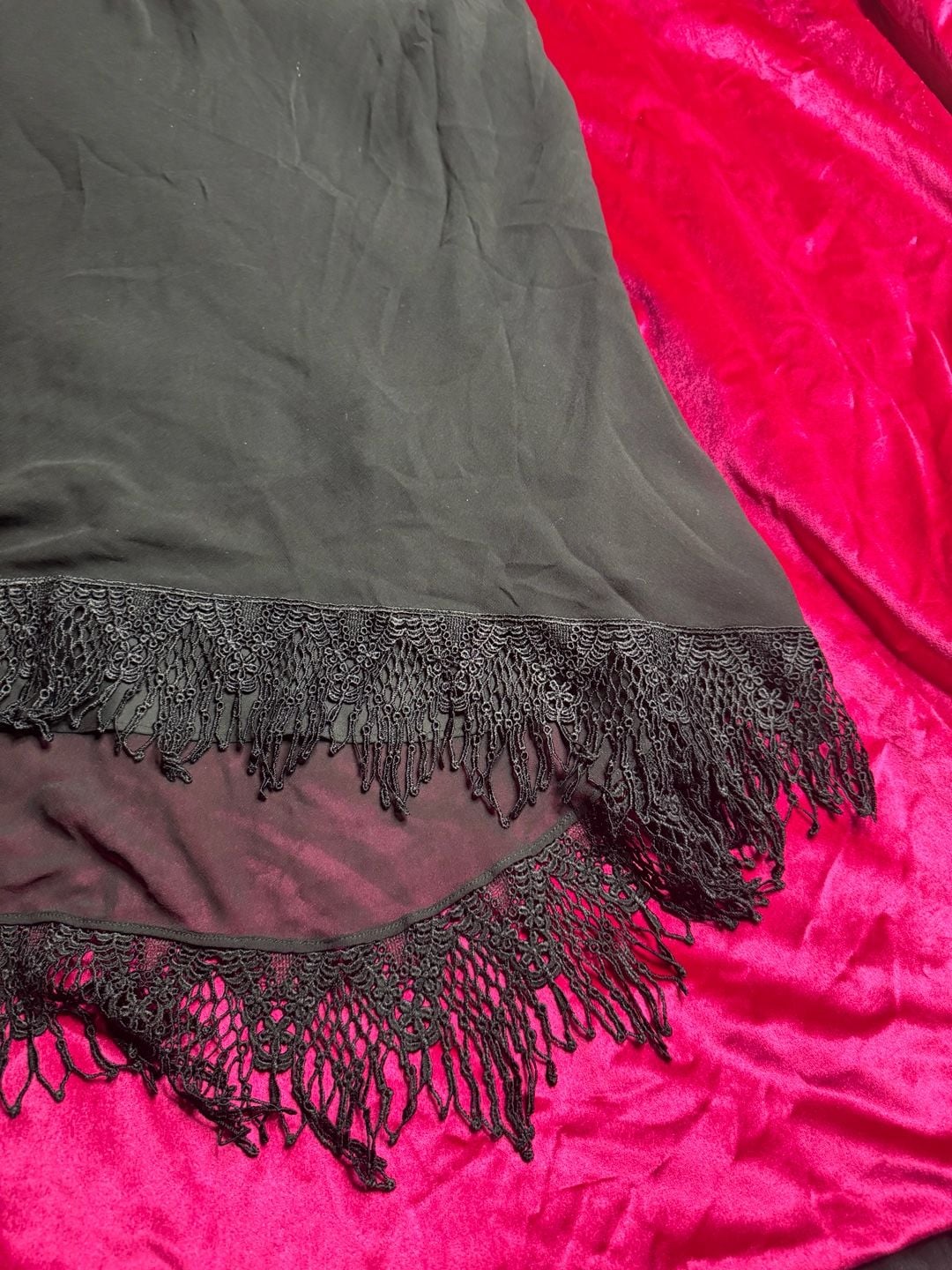 Vintage Black silk skirt with Lace Fringe Hem 9