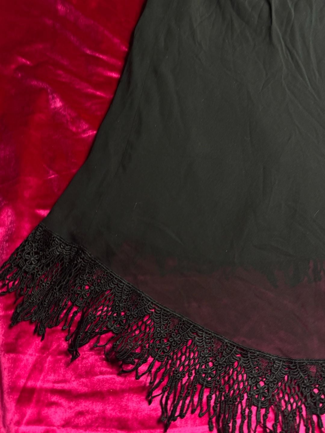 Vintage Black silk skirt with Lace Fringe Hem 13