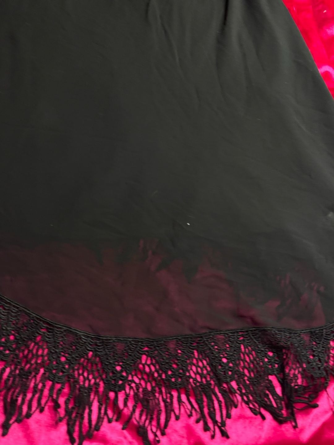 Vintage Black silk skirt with Lace Fringe Hem 14