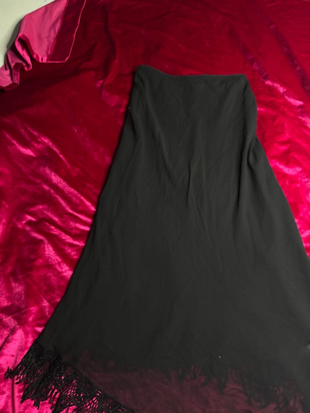 Vintage Black silk skirt with Lace Fringe Hem 15