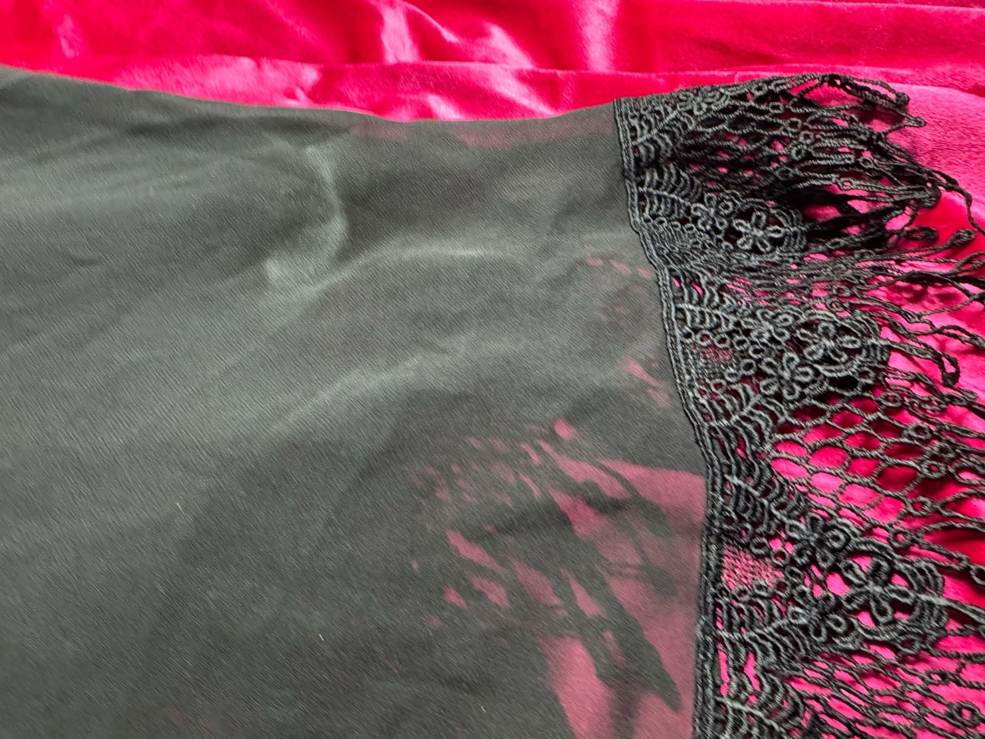 Vintage Black silk skirt with Lace Fringe Hem 16