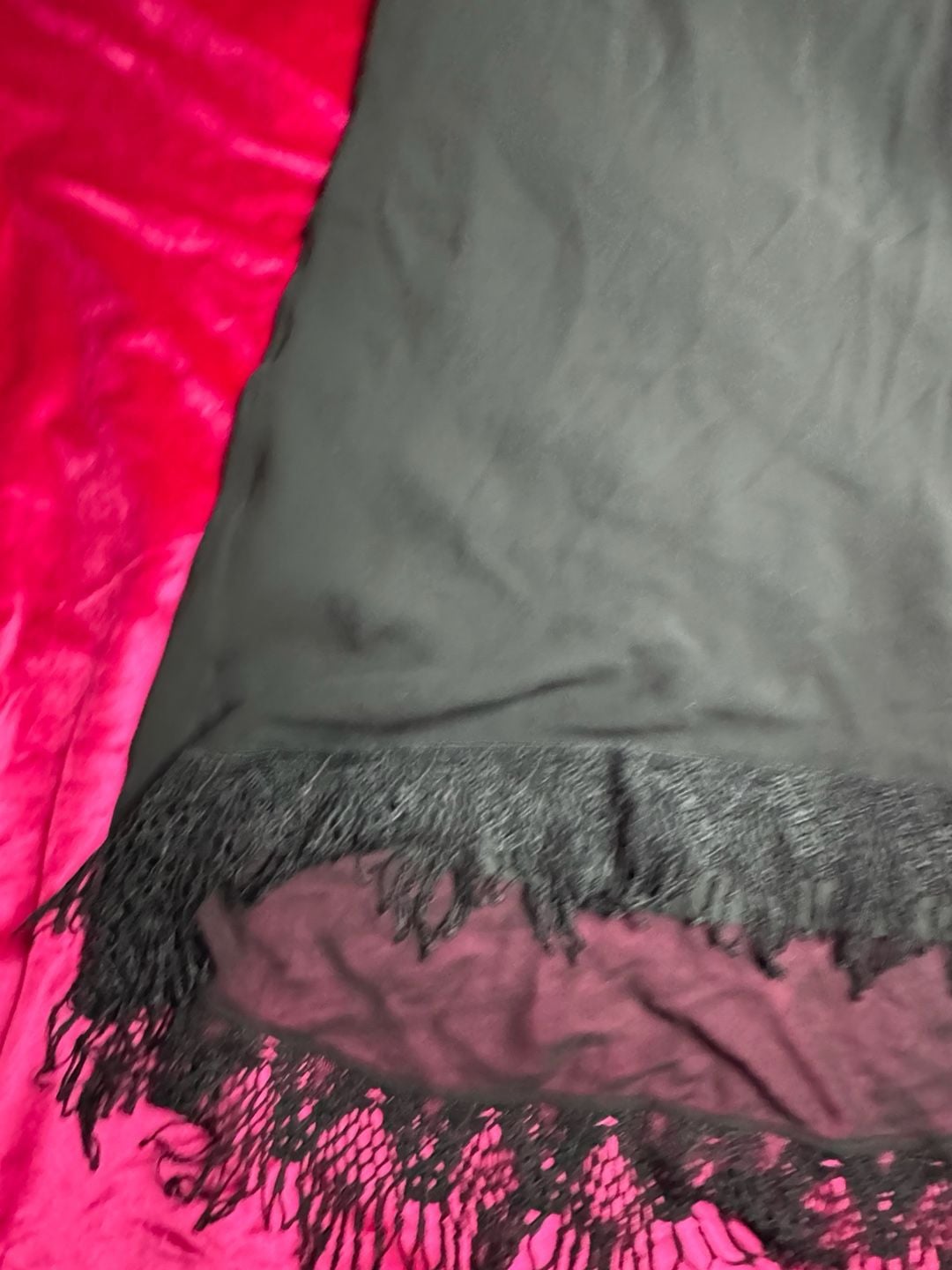 Vintage Black silk skirt with Lace Fringe Hem 17