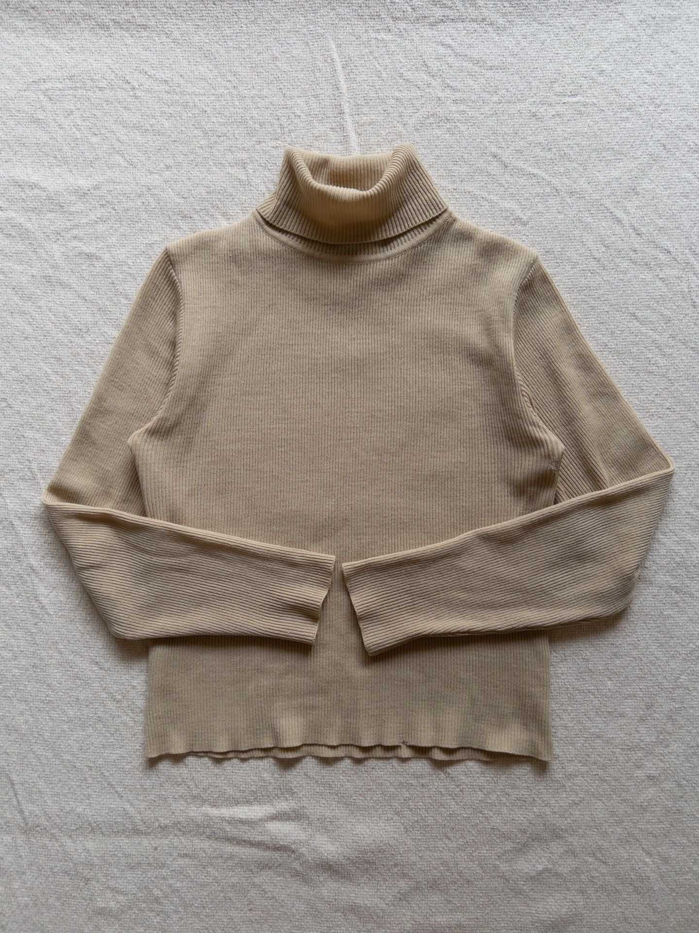 Vintage 1970s Beige Ribbed Knit Turtleneck Sweater 100 Acrylic Super Soft Cozy Fall Staple Small 2