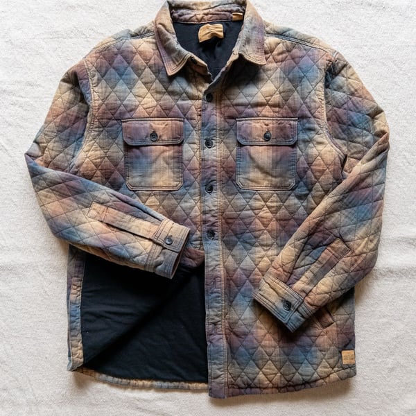 Red Head Quilted Cotton Puffer Flannel Jacket in Plaid Muted Earthtones Granola Cabin Gorpcore Mens Large 