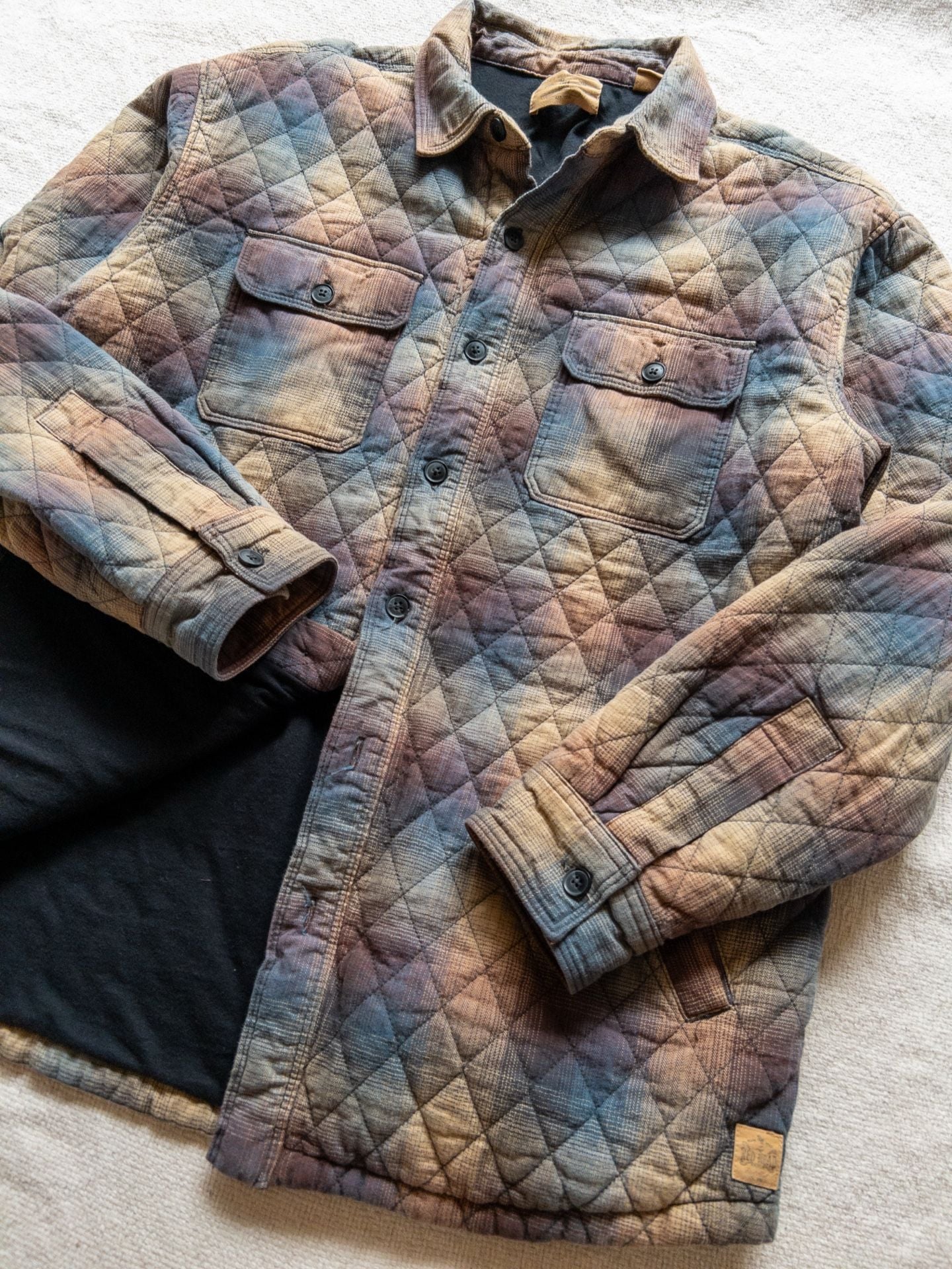 Red Head Quilted Cotton Puffer Flannel Jacket in Plaid Muted Earthtones Granola Cabin Gorpcore Mens Large 3