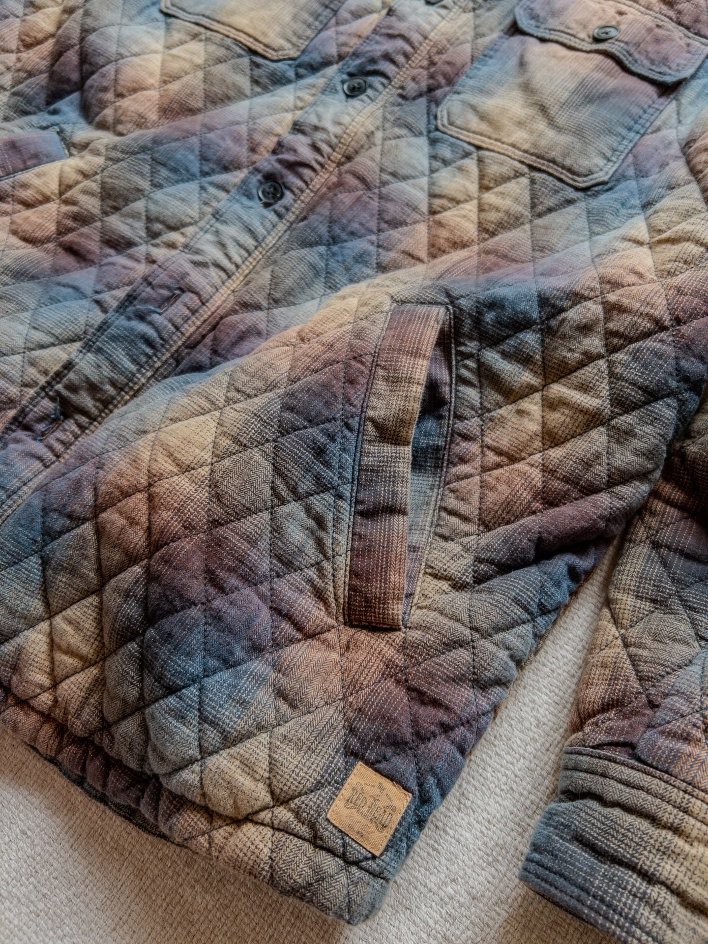 Red Head Quilted Cotton Puffer Flannel Jacket in Plaid Muted Earthtones Granola Cabin Gorpcore Mens Large 5