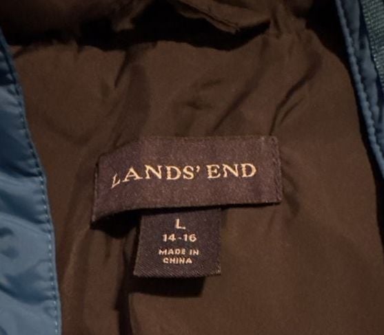 Lands’ End women’s blue quilted insulated puffer jacket in size Large 14–16 4