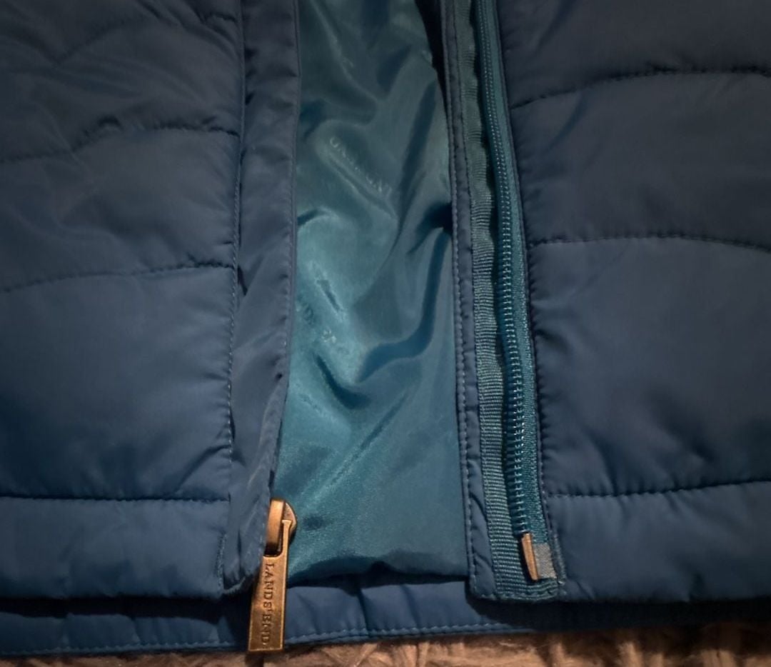 Lands’ End women’s blue quilted insulated puffer jacket in size Large 14–16 5