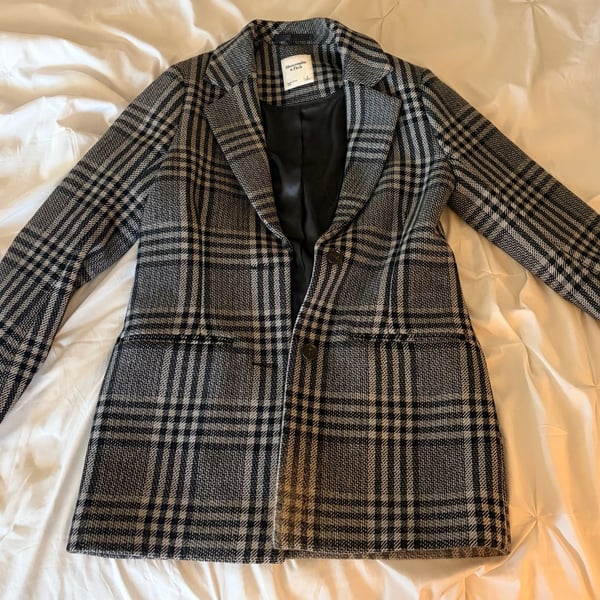 Abercrombie & Fitch Plaid Wool-Blend Tailored Blazer Coat
