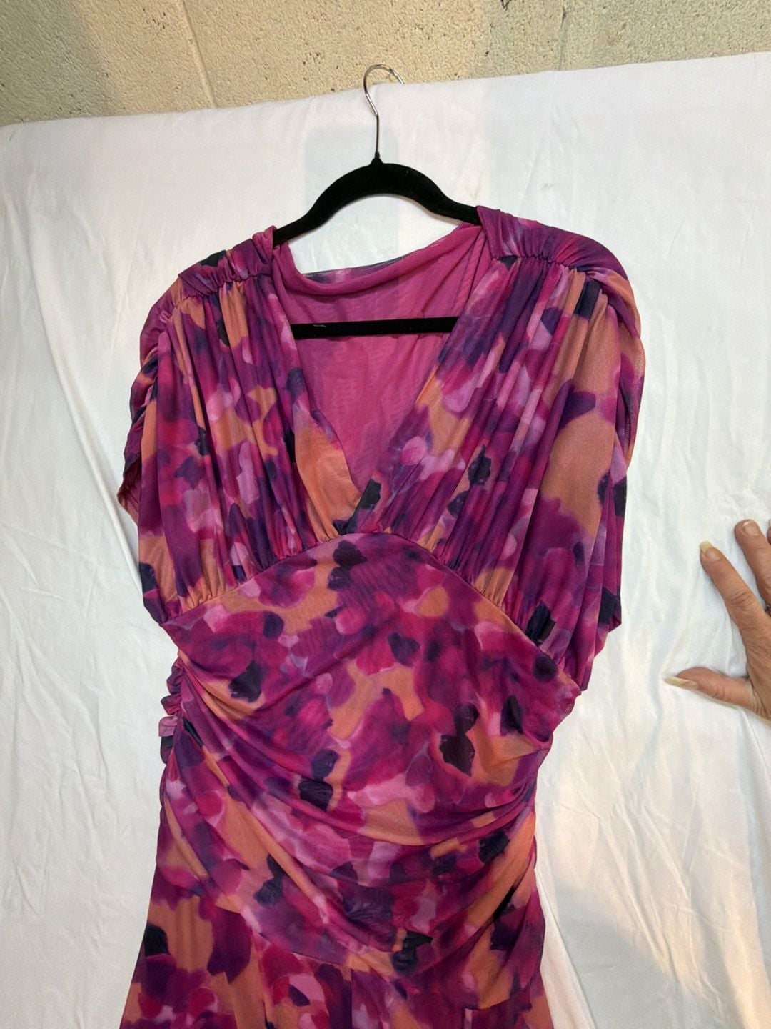 Plus Size V-Neck Batwing Sleeve Ruched Waist Floral Print Maxi Dress 4