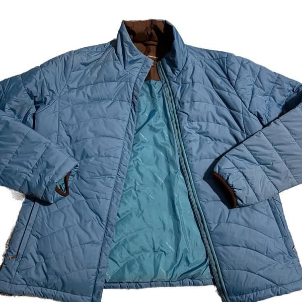 Lands’ End women’s blue quilted insulated puffer jacket in size Large 14–16