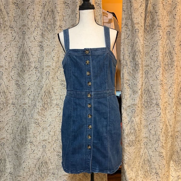 Express Denim Button-Front Mini Pinafore Dress