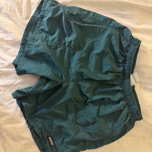 Vintage Speedo Men's 100% Nylon Athletic Swim Shorts - Forest Green