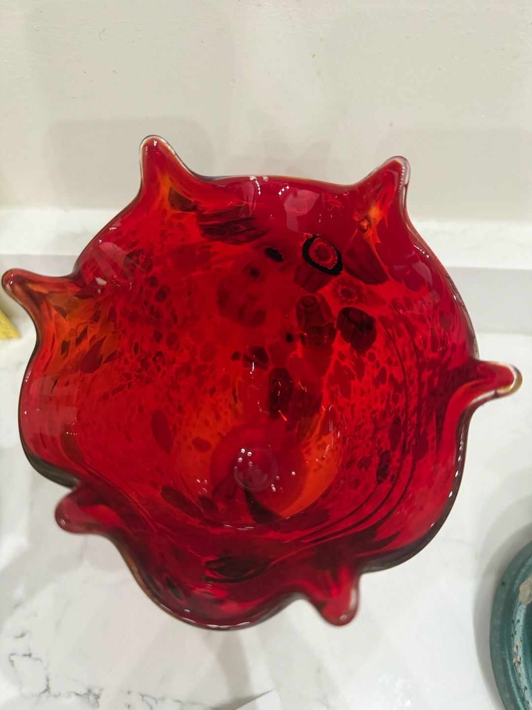 Vintage Murano Red Glass Millefiori Vase with Gold Gilt Base 5