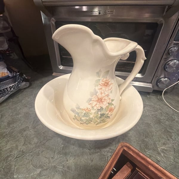 Vintage St Michael Anemone Porcelain Wash Pitcher and Basin Bowl Set