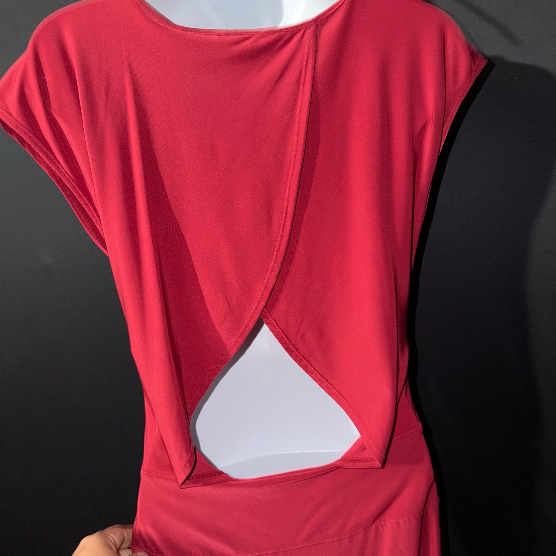 Express Red Cutout Knit Cap Sleeve Dress with Ruched V-Neck 7