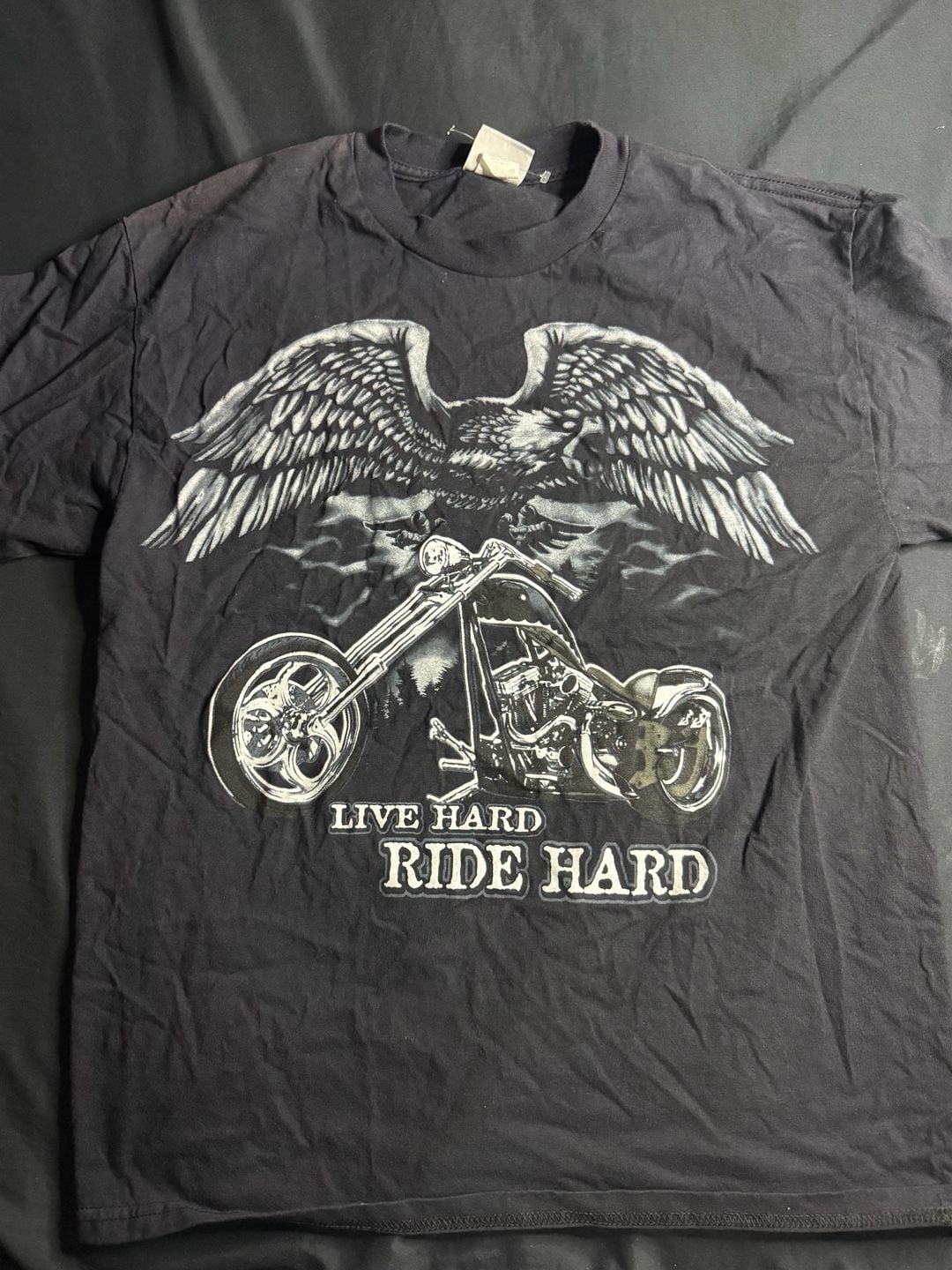 National Heritage Live Hard Ride Hard Eagle Motorcycle Graphic T-Shirt 2