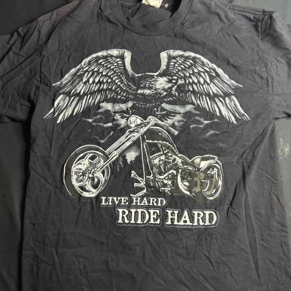 National Heritage Live Hard Ride Hard Eagle Motorcycle Graphic T-Shirt