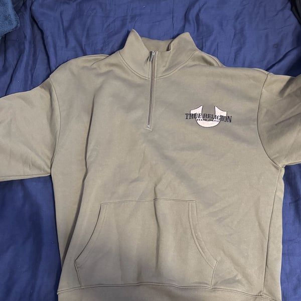 True Religion Brand Jeans Olive Green Quarter-Zip Pullover Sweatshirt