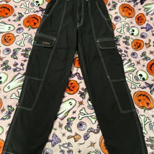 BDG Urban Outfitters Black Baggy Relaxed Skate Cargo Jeans Contrast Stitching 27