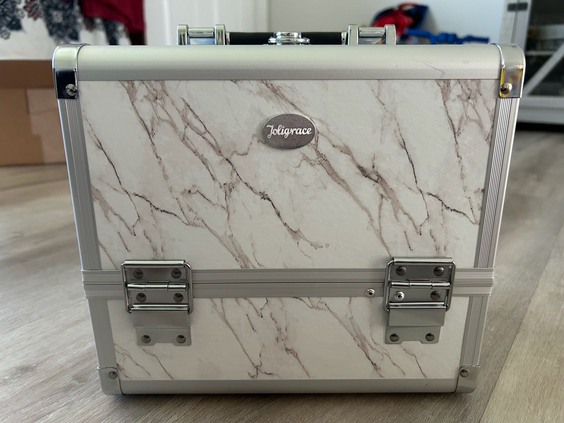 Joligrace Professional Makeup Case with Mirror, Large Cosmetic Storage Organizer, Marble Pattern 1