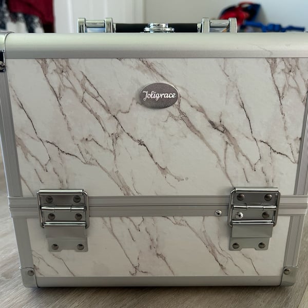 Joligrace Professional Makeup Case with Mirror, Large Cosmetic Storage Organizer, Marble Pattern