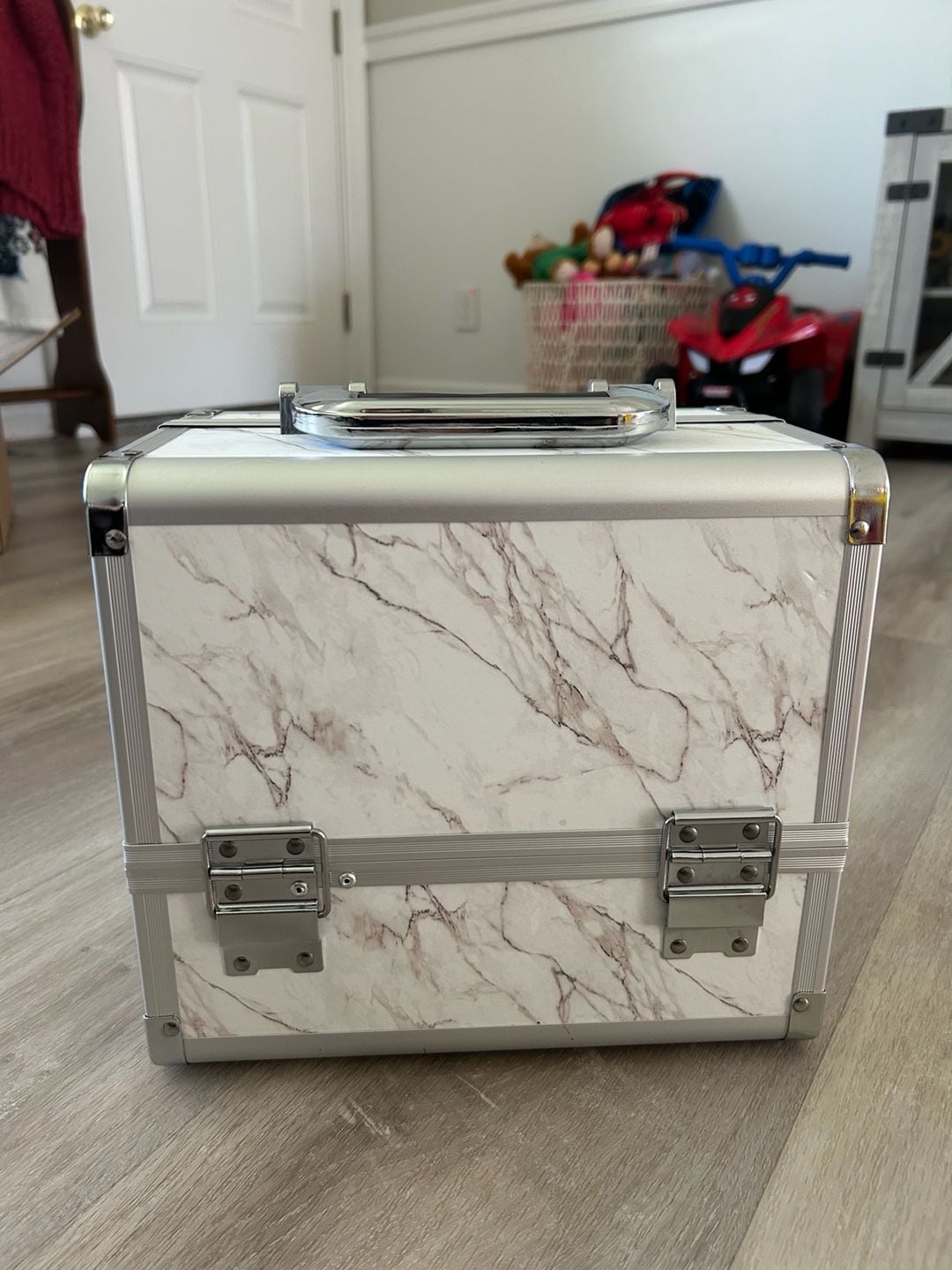 Joligrace Professional Makeup Case with Mirror, Large Cosmetic Storage Organizer, Marble Pattern 2