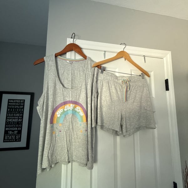 Wildfox "No Bad Days" Rainbow Graphic Tank Top and Shorts Pajama Set